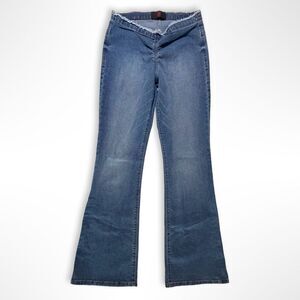 No Boundaries, Cinched Front Ultra Low Rise Stretchy Flare Jeans, 7 JR Y2K Style